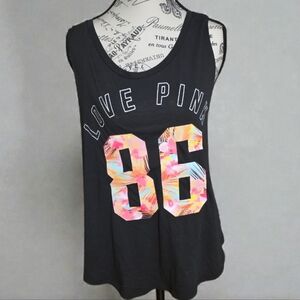 Victoria's Secret Black Tank Top‎ with Floral '86' Design